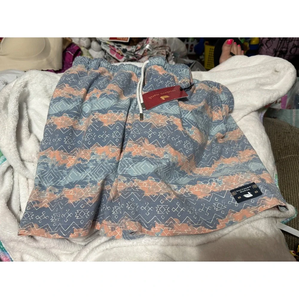 Southern Marsh Shoals SEAWASH Swim Trunks Mayan Watercolor Slate Coral 2XL NEW